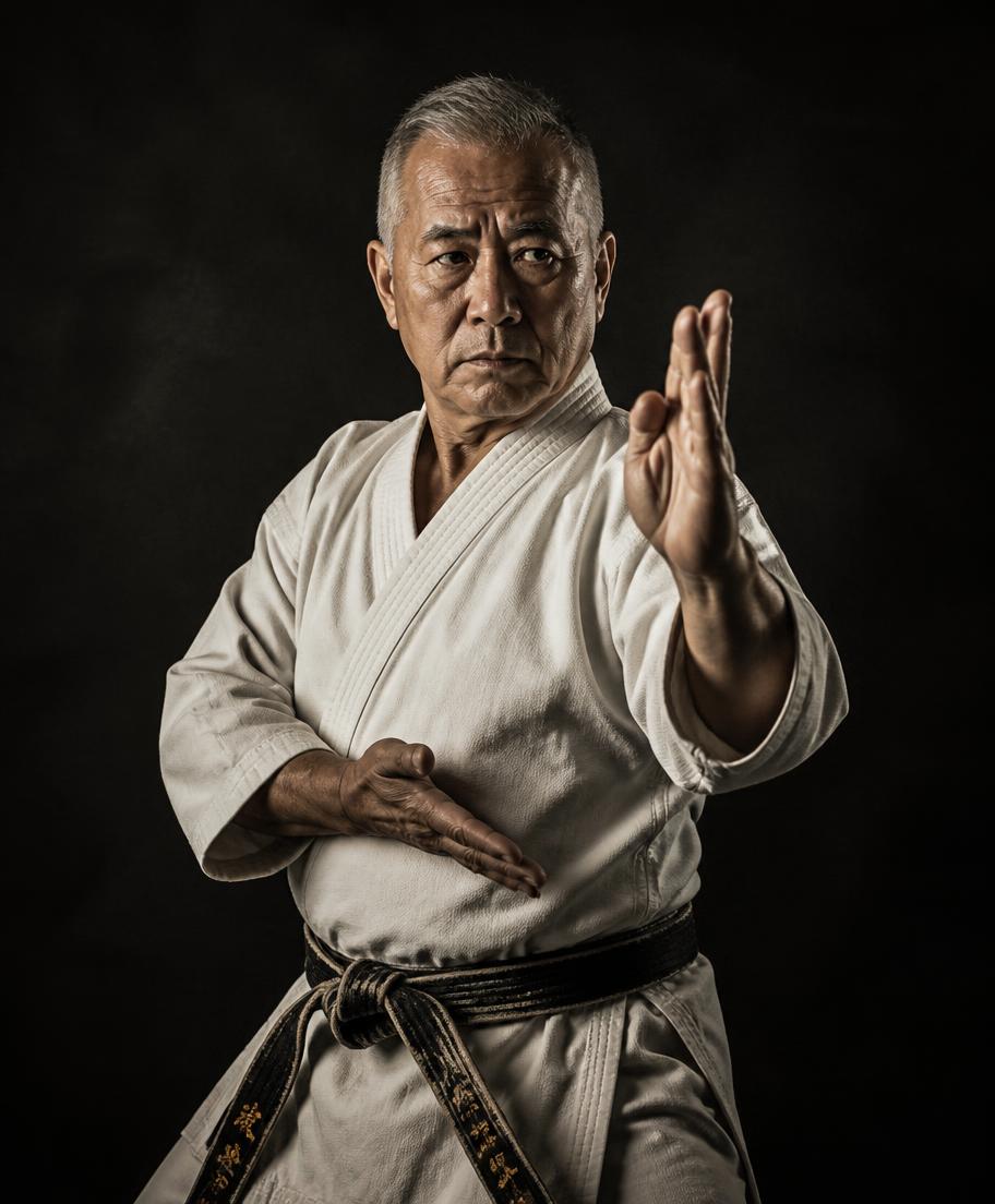 Sensei demonstrating a Shotokan kata posture